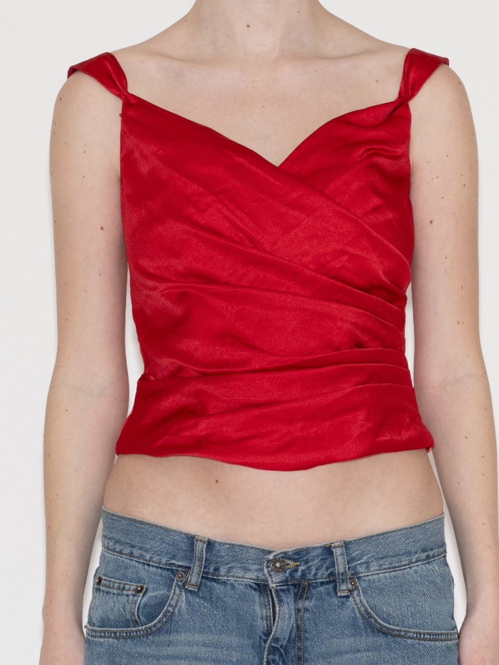 American Vintage Red Satin Draped Tank Top